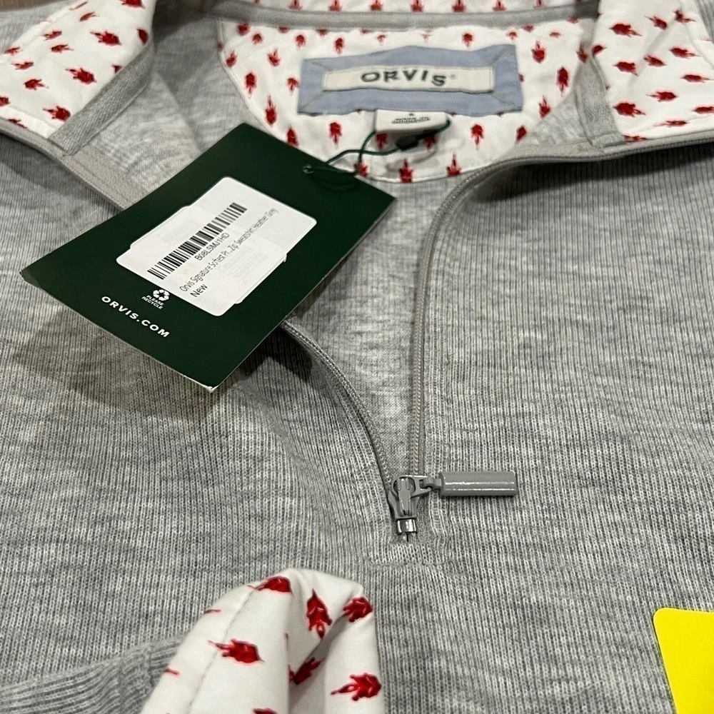 NWT Women’s Orvis Small Gray Quarter Zip Sweater Pattern Cuff Collar Rose Tree - Picture 9 of 10